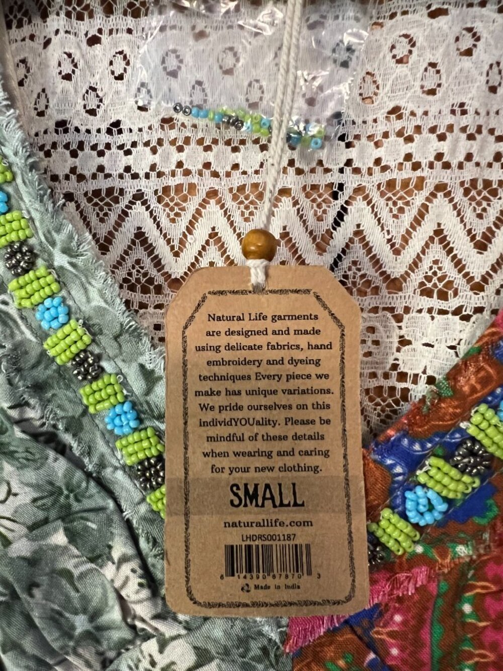 Natural Life Amina Maxi Dress Boho Patchwork Lace Back Beaded NWT Small - Picture 4 of 6